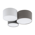 PLAFONIERA TRE TELE PASTERI 3 X E27 STRUTTURA METALLO BIANCO PARALUME TESSUTO ANTRACITE MARROE E BIANCO 61 x 49.5 H25.5