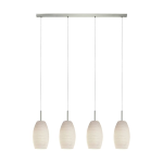 SOSPENSIONE BATISTA 3 4 X E27 ROSONE METALLO NICKEL SATINATO DIFFUSORE VETRO 102 x 12 H110