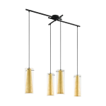 SOSPENSIONE PINTO GOLD 4 X E27 STRUTTURA METALLO NERO DIFFUSORE VETRO E METALLO ORO 90.5 x 36 H110