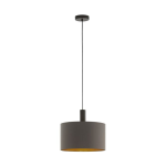 SOSPENSIONE CONCESSA 1 1 X E27 ROSONE METALLO MARRONE SCURO DIFFUSORE TESSUTO CAPPUCCINO INTERNO ORO Ø38 H150