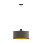 SOSPENSIONE CONCESSA 1 1 X E27 STRUTTURA METALLO MARRONE SCURO DIFFUSORE TESSUTO CAPPUCCINO INTERNO ORO Ø53 H150