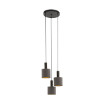 SOSPENSIONE CONCESSA 1 3 X E27 STRUTTURA METALLO MARRONE SCURO DIFFUSORE TESSUTO CAPPUCCINO INTERNO ORO Ø42 H150