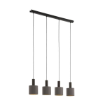 SOSPENSIONE CONCESSA 1 4 X E27 STRUTTURA METALLO MARRONE SCURO DIFFUSORE TESSUTO CAPPUCCINO INTERNO ORO 94 x 16 H150