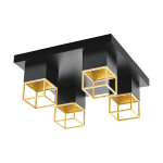 PLAFONIERA MONTEBALDO 4 X GU10 LED 4 X 5W INCLUSA STRUTTURA METALLO NERO DETTAGLIO ORO 38 x 38 H17
