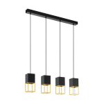 SOSPENSIONE MONTEBALDO 4 X GU10 LED 4 X 5W INCLUSA STRUTTURA METALLO NERO DETTAGLIO ORO 85 x 10 H110