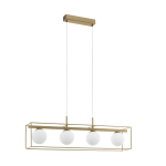 SOSPENSIONE VALLASPRA 4 X E14 STRUTTURA METALLO CHAMPAGNE DIFFUSORE VETRO BIANCO OPACO 91 x 16.5 H110