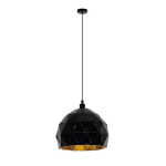 SOSPENSIONE ROCCAFORTE 1 X E27 STRUTTURA METALLO NERO INTERNO ORO Ø30 H110