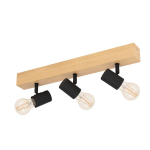 PLAFONIERA BINARIO 3 3 X E27 STRUTTURA LEGNO PORTALAMPADA METALLO NERO 48 x 5