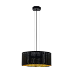 SOSPENSIONE VARILLAS 3 X E27 DIFFUSORE TESSUTO CON RILIEVI NERO INTERNO ORO Ø53 H110