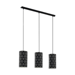 SOSPENSIONE RAMON 3 X E27 STRUTTURA METALLO NERO DIFFUSORE INTERNO PELLICOLA BIANCA 86 x 16 H110