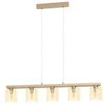 SOSPENSIONE CASTRALVO 5 X E27 STRUTTURA LEGNO DIFFUSORE VETRO AMBRA 121 x 15 H110