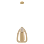 SOSPENSIONE ALOBRASE 1 X E27 ROSONE OTTONE SPAZZOLATO DIFFUSORE VETRO AMBRA Ø30 H110