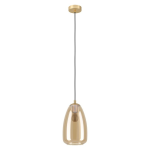 SOSPENSIONE ALOBRASE 1 X E27 ROSONE OTTONE SPAZZOLATO DIFFUSORE VETRO AMBRA Ø20 H110
