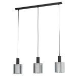 SOSPENSIONE GOROSIBA 3 X E27 STRUTTURA METALLO NERO DIFFUSORE VETRO FUMÈ 85 x 15 H110
