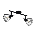 PLAFONIERA TABILLANO 2 X E27 STRUTTURA METALLO NERO PARALUME RETICOLATO 44 x 11