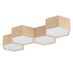 PLAFONIERA MIRLAS 4 X E27 IN LEGNO NATURALE 4 ESAGONI DIFFUSORE POLICARBONATO BIANCO