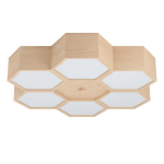 PLAFONIERA MIRLAS 6 X E27 STRUTTURA LEGNO NATURALE DIFFUSORE POLICARBONATO BIANCO 54 x 52 H9