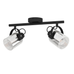 PLAFONIERA BERREGAS 2 X E27 STRUTTURA METALLO NERO DIFFUSORE VETRO FUMÈ 44 x 11