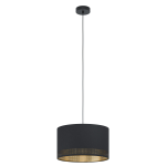SOSPENSIONE ESTEPERRA - E27 1X40W - Struttura in metallo / finitura nero Diffusore in tessuto / finitura nero, oro Ø38 H110