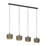 SOSPENSIONE MARCHENA 4 X E27 STRUTTURA ACCIAIO NERO DIFFUSORE TESSUTO CAPPUCCINO E LEGNO 1460x230 H1500