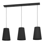 SOSPENSIONE PETROSA 3 X E27 STRUTTURA ACCIAIO NERO DIFFUSORE TESSUTO NERO 1290 x 280 H1500