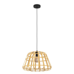 SOSPENSIONE MONTEZUELO 1 X E27 ROSONE ACCIAIO NERO DIFFUSORE LEGNO H1500 Ø500