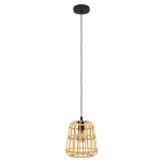 SOSPENSIONE MONTEZUELO 1 X E27 ROSONE ACCIAIO NERO DIFFUSORE LEGNO H1500 Ø240