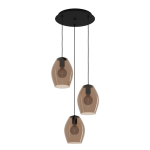 SOSPENSIONE ESTANYS 1 3 X E27 ROSONE ACCIAIO NERO DIFFUSORE VETRO MARRONE TRASPARENTE H1500 Ø450