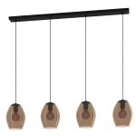 SOSPENSIONE ESTANYS 1 4 X E27 ROSONE ACCIAIO NERO DIFFUSORE VETRO MARRONE TRASPARENTE 1240 x 190 H1500