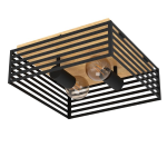 PLAFONIERA CIDRAZ 2 X E27 STRUTTURA ACCIAIO NERO E LEGNO 360 x 360 H135