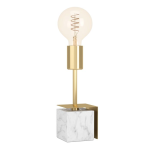 LAMPADA DA TAVOLO CARMITA 1 X E27 STRUTTURA ACCIAIO OTTONE PIETRA NATURALE BIANCA H260 Ø45