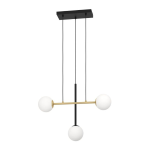 SOSPENSIONE PAZ 3 X E14 STRUTTURA ACCIAIO NERO E OTTONE DIFFUSORE VETRO OPACO BIANCO 635x195 H1500