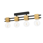 PLAFONIERA LEVANTARA 4 X E27 STRUTTURA ACCIAIO NERO E LEGNO 855x75 H170