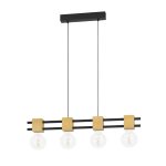 SOSPENSIONE LEVANTARA 4 X E27 STRUTTURA ACCIAIO NERO E LEGNO 855x75 H1500