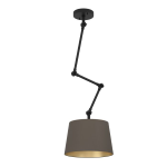 PLAFONIERA PISTUNIO 1 X E27 STRUTTURA ACCIAIO NERO DIFFUSORE TESSUTO CAPPUCCINO E OTTONE H1290 Ø350