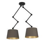 PLAFONIERA PISTUNIO 2 X E27 STRUTTURA ACCIAIO NERO DIFFUSORE TESSUTO CAPPUCCINO INTERNO OTTONE H1290