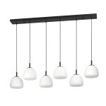 SOSPENSIONE BALMES 6 X E27 ROSONE ACCIAIO NERO DIFFUSORE VETRO OPACO BIANCO 1445x220 H1500