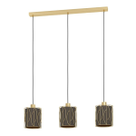 SOSPENSIONE COROJAL 3 X E27 STRUTTURA ACCIAIO ORO DIFFUSORE TESSUTO CAPPUCCINO 870x170 H1500
