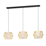 SOSPENSIONE MONTERROSO 3 X E27 LEGNO DIFFUSORE TESSUTO BIANCO 1395x345 H1500