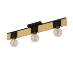PLAFONIERA BAILRIGG 3 X E27 STRUTTURA ACCIAIO NERO E LEGNO L655 x 100 H45