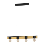 SOSPENSIONE BAILRIGG 4 X E27 STRUTTURA ACCIAIO NERO E LEGNO L895 x 45 H1100