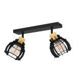 PLAFONIERA FARETTI STILLINGTON 1 2 X E27 STRUTTURA ACCIIAIO NERO LEGNO L420 x 160 H245
