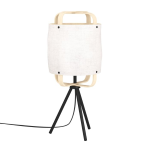 LAMPADA DA TAVOLO SURFLEET 1 X E27 STRUTTURA ACCIAIO NERO DIFFUSORE LEGNO TESSUTO Ø200 H515