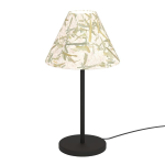 LAMPADA DA TAVOLO OXPARK 1 X E27 STRUTTURA ACCIAIO NERO DIFFUSORE TESSUTO FOGLIE DI BAMBÙ Ø220 H415