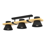 PLAFONIERA MACCLES 3 X E27 STRUTTURA ACCIAIO NERO E LEGNO L780 x 180 H205