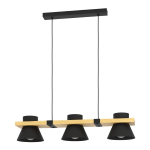 SOSPENSIONE MACCLES 3 X E27 STRUTTURA ACCIAIO NERO E LEGNO L780 x 180 H1100