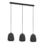 SOSPENSIONE BARLASTON 3 X E27 DIFFUSORI TESSUTO GRIGIO L880 x 180 H1100