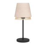 LAMPADA DA TAVOLO TABLEY 1 X E27 STRUTTURA ACCIAIO NERO DIFFUSORE TESSUTO E LEGNO Ø190 H425