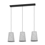 SOSPENSIONE ALSAGER 3 X E27 STRUTTURA ACCIAIO NERO DIFFUSORE FELTRO GRIGIO L910 x 210 H1100