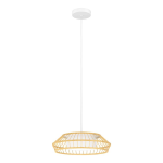 SOSPENSIONE YUKU-Z LED 22W 2700-6500K 2600Lm CAMBIO COLORE APP E TELECOMANDO STRUTTURA LEGNO DIFFUSORE TESSUTO BIANCO Ø460 H1100